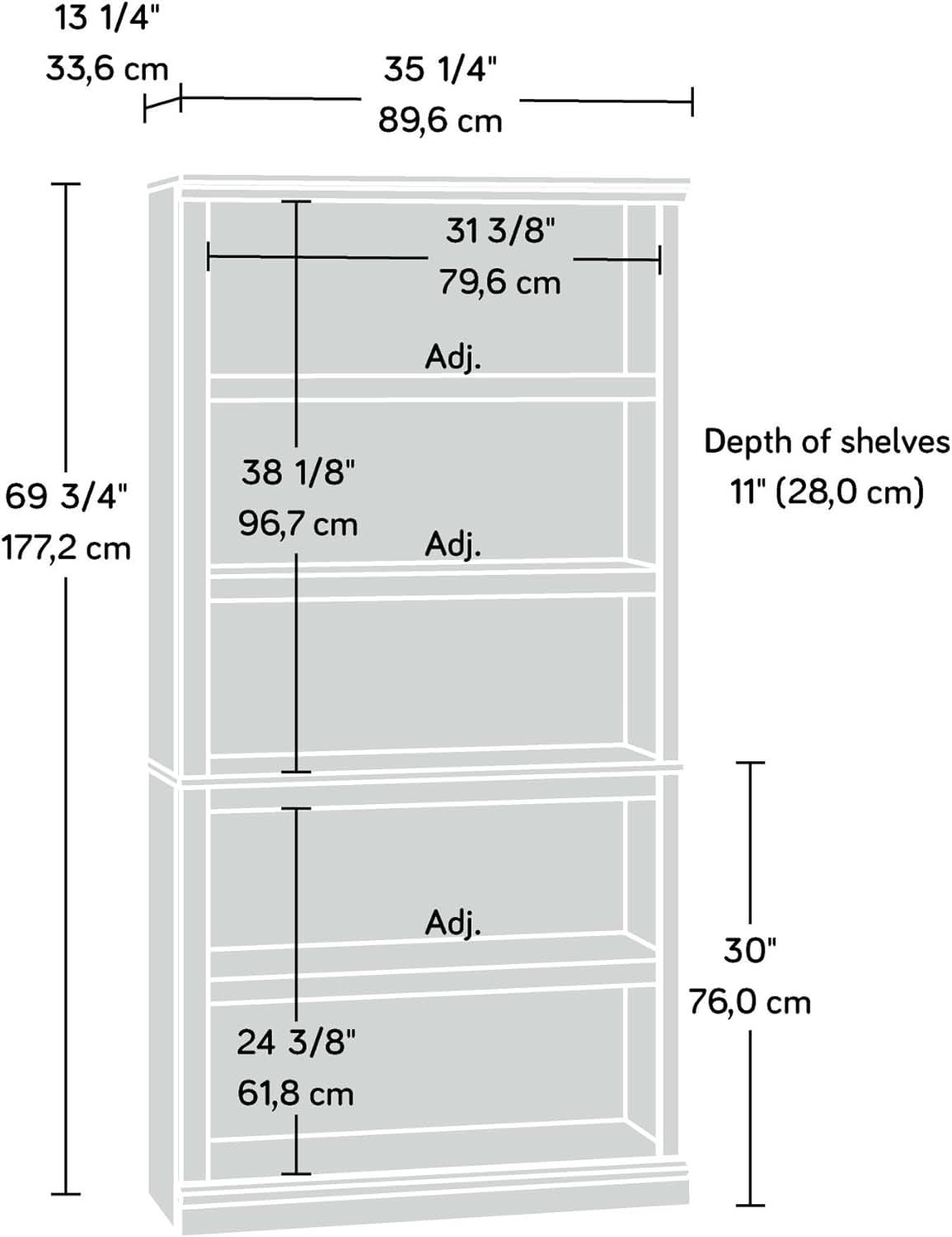 Five Shelf Bookcase Jamocha Wood With Adjustable Shelves-2