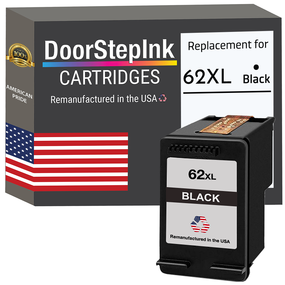 DoorStepInk Brand for HP 62XL (C2P05AN) Black Remanufactured in the USA Ink Cartridges, C2P05AN-0