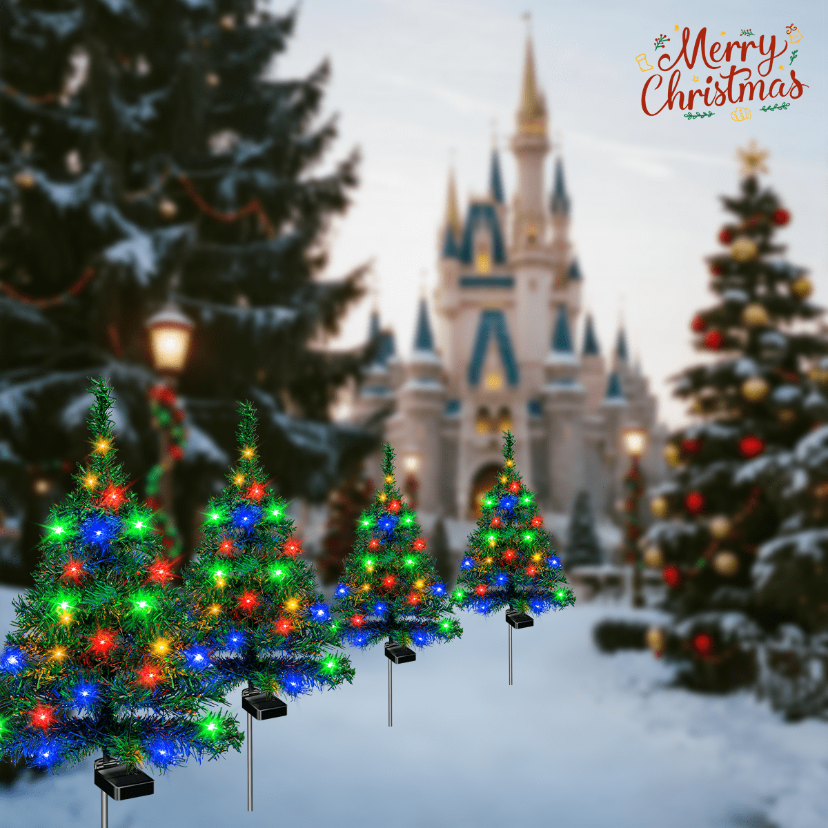 4pcs Sets Of Solar Christmas Tree Lights, Holiday Decorations, Outdoor Courtyards, Gardens, Lawns, Path Lights-2