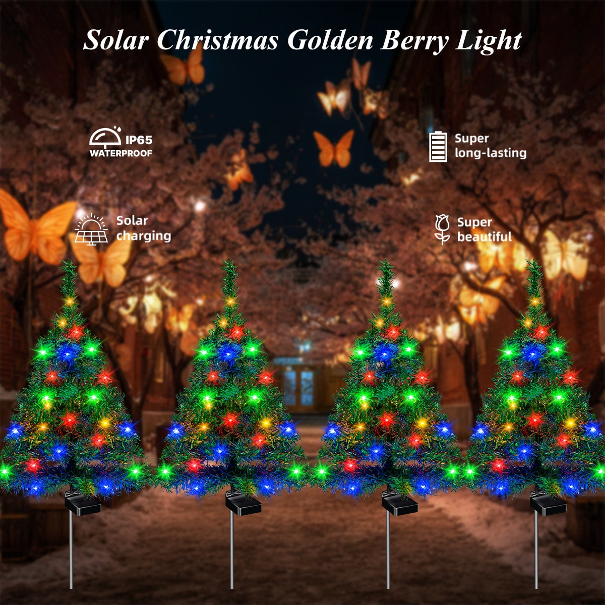 4pcs Sets Of Solar Christmas Tree Lights, Holiday Decorations, Outdoor Courtyards, Gardens, Lawns, Path Lights-1