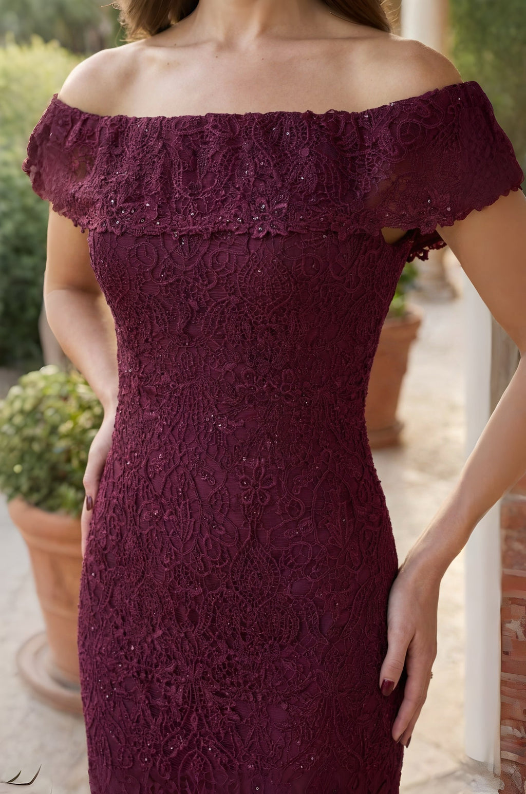 Off Shoulder Floral Lace Formal Evening Dress-3