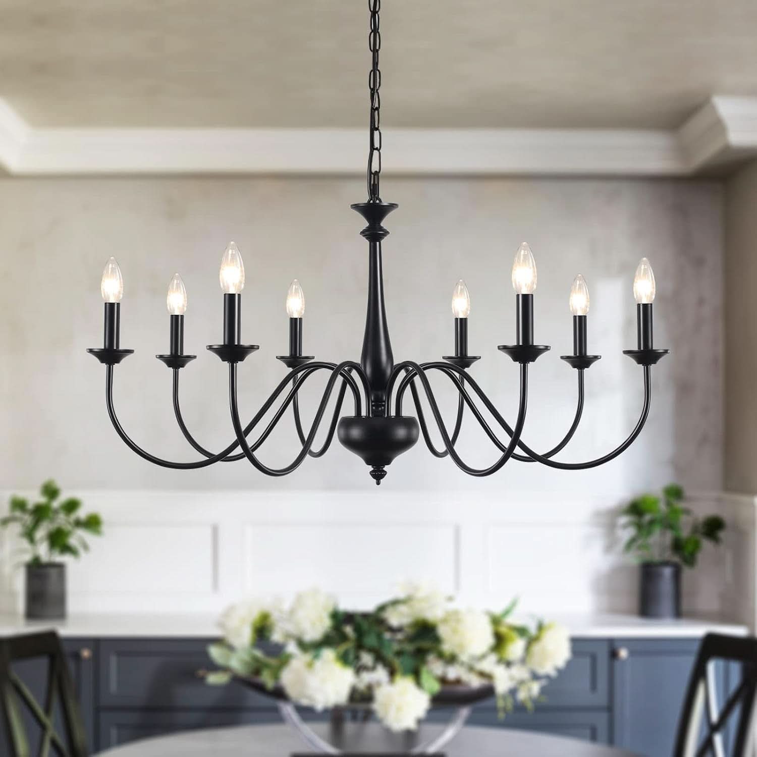 Eight Light Black Farmhouse Chandelier for Dining Room-0