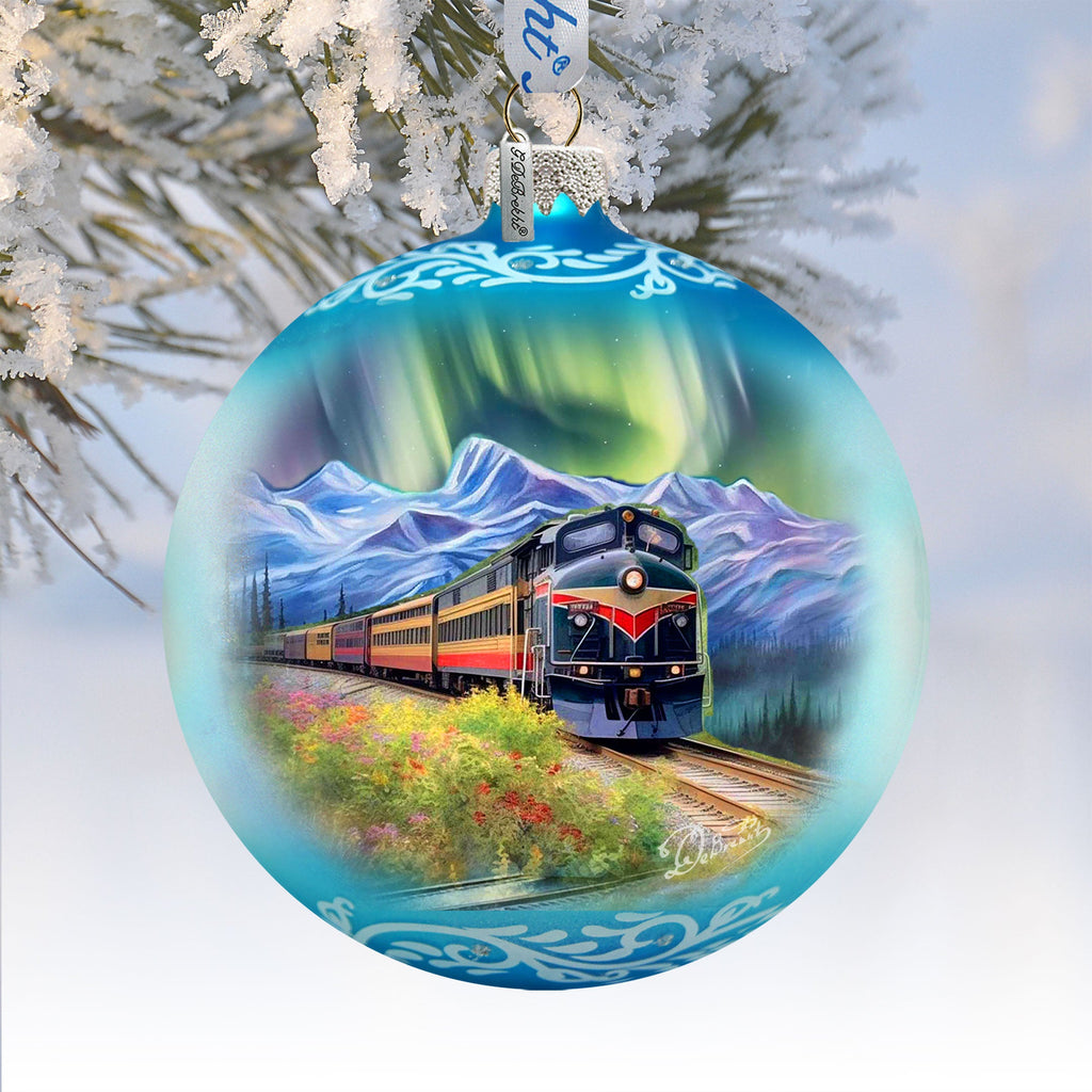 Northern Lights Railroad Glass Ornament – Handcrafted Mercury Glass Holiday Decor by G. DeBrekht – Wildlife Holiday Decor - 73389-0