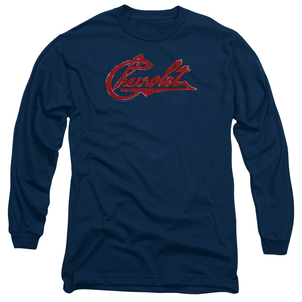 Chevrolet Chevrolet Script Distressed Mens Long Sleeve Shirt Navy Officially Licensed Officially Licensed