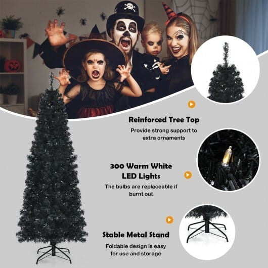 Pre-lit Christmas Halloween Tree with PVC Branch Tips and Warm White Lights-7 ft-1