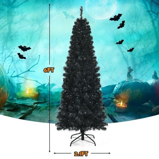 Pre-lit Christmas Halloween Tree with PVC Branch Tips and Warm White Lights-7 ft-4