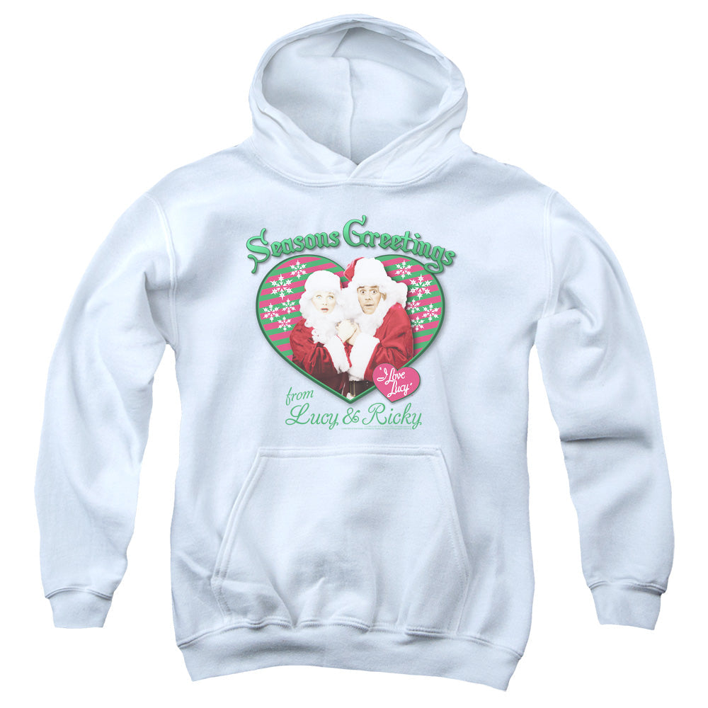 I Love Lucy Seasons Greetings Kids Youth Hoodie White Officially Licensed