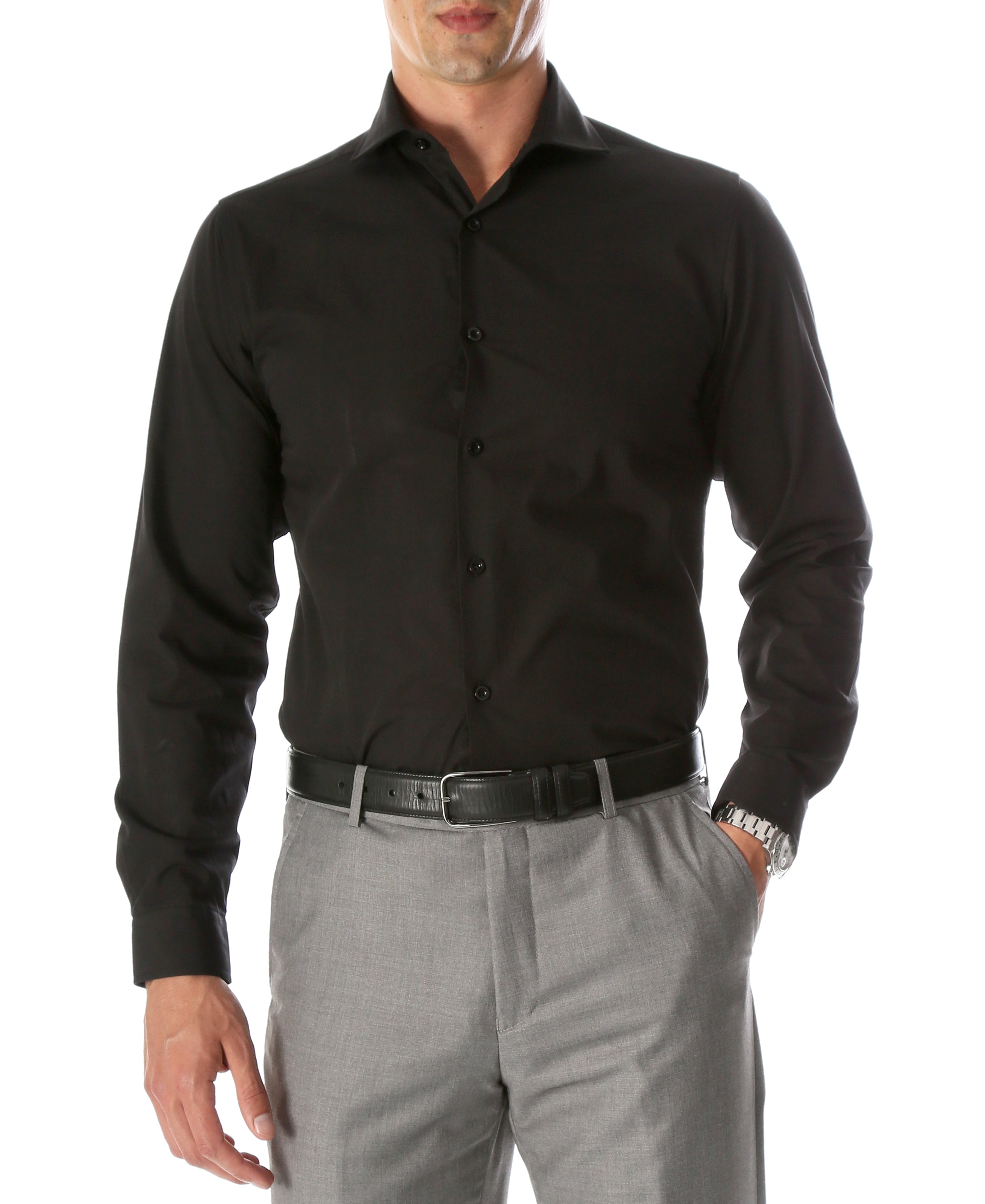 Leo Mens Black Slim Fit Cotton Dress Shirt-0