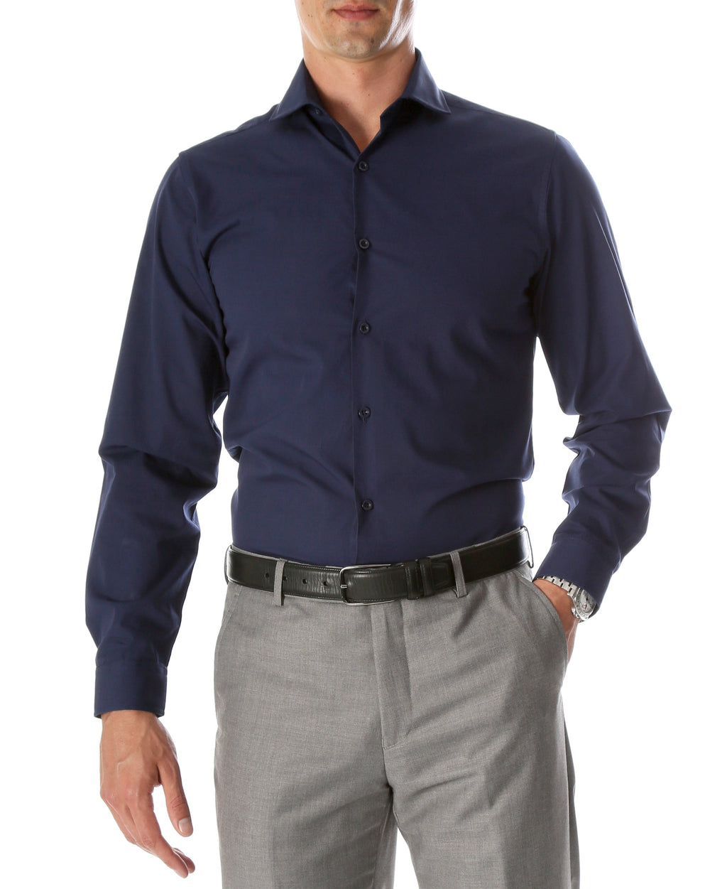 Leo Mens Navy Slim Fit Cotton Dress Shirt-0