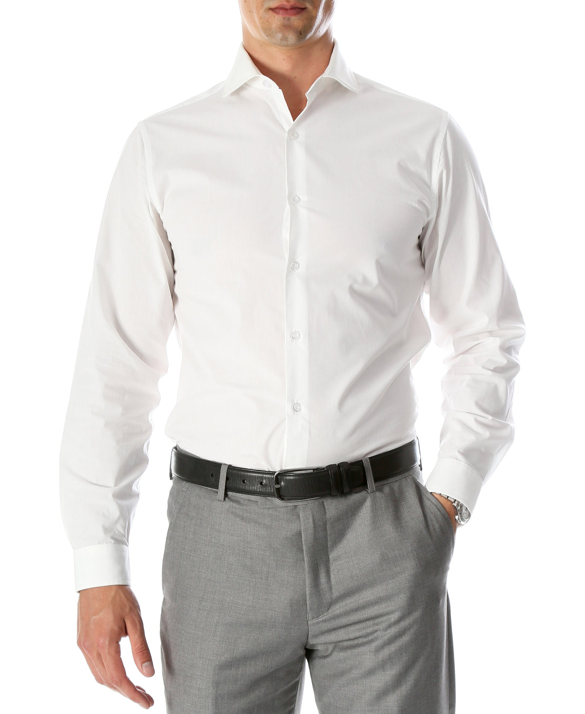 Leo Mens Slim Fit Snow White Dress Shirt-0