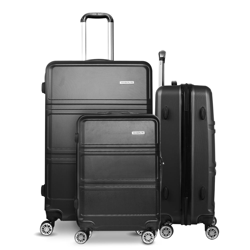 NNEDSZ 3 Piece Lightweight Hard Suit Case Luggage Black-2