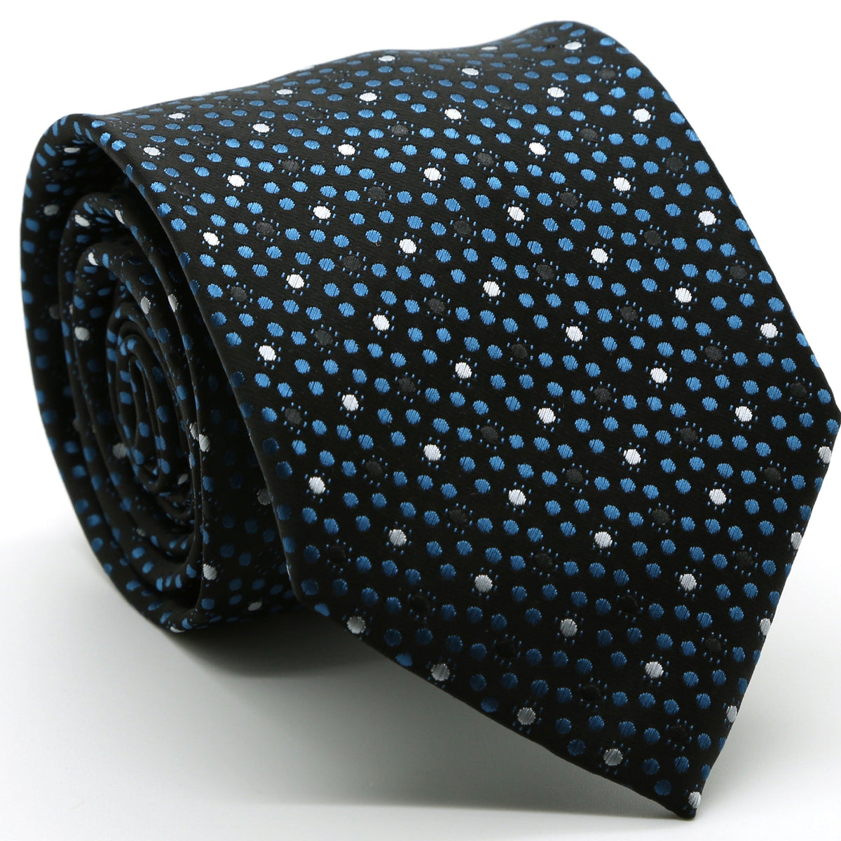 Mens Dads Classic Black/Blue Dot Pattern Business Casual Necktie & Hanky Set M-12-0