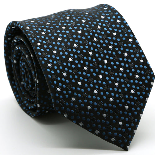Mens Dads Classic Black/Blue Dot Pattern Business Casual Necktie & Hanky Set M-12-0