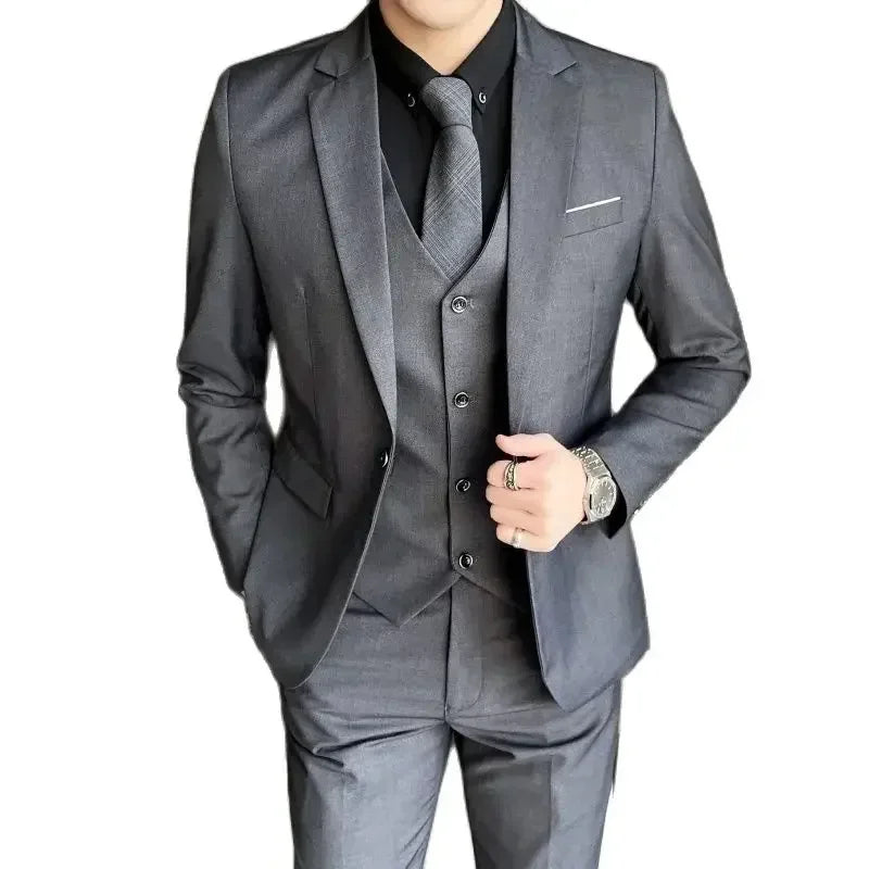 Mens Formal Suit Set Blazer Vest Pants (Gray)-0