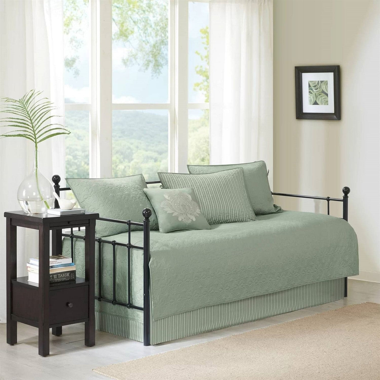 6-Piece Country Cottage Quilted Seafoam Green Reversible Daybed Cover Set-2