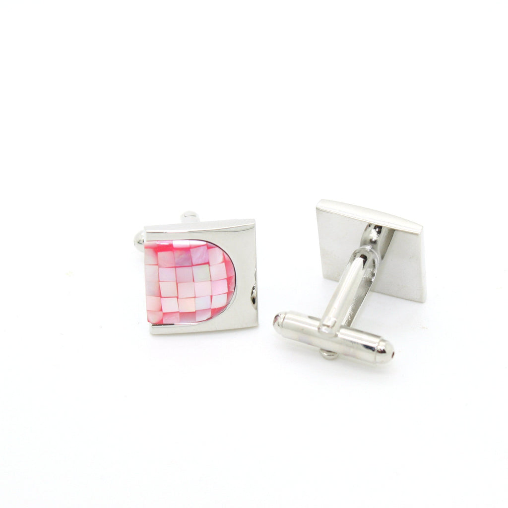 Silvertone U Pink Shell Cuff Links With Jewelry Box-0