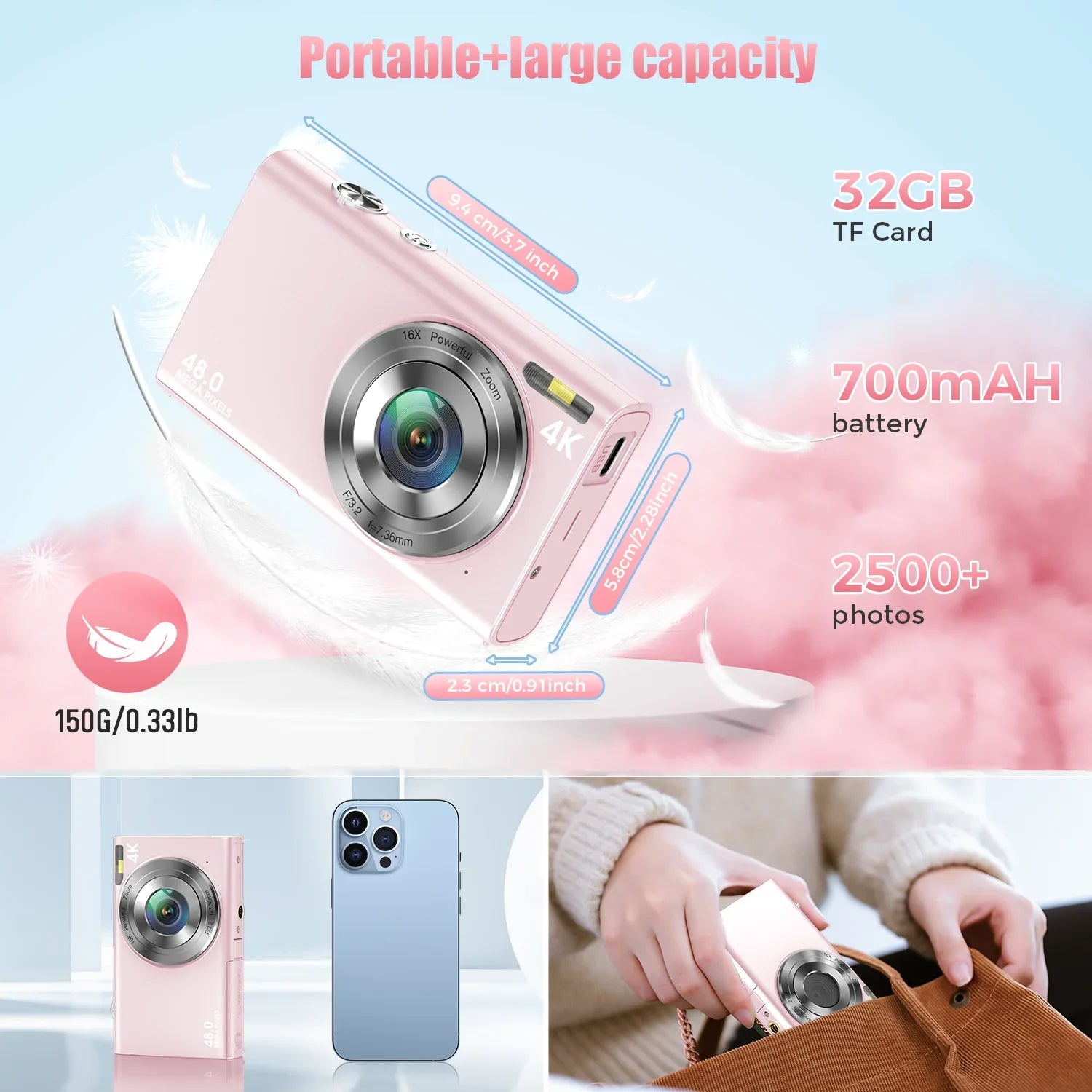 NNEOBA Digital Camera with Autofocus Pink-1