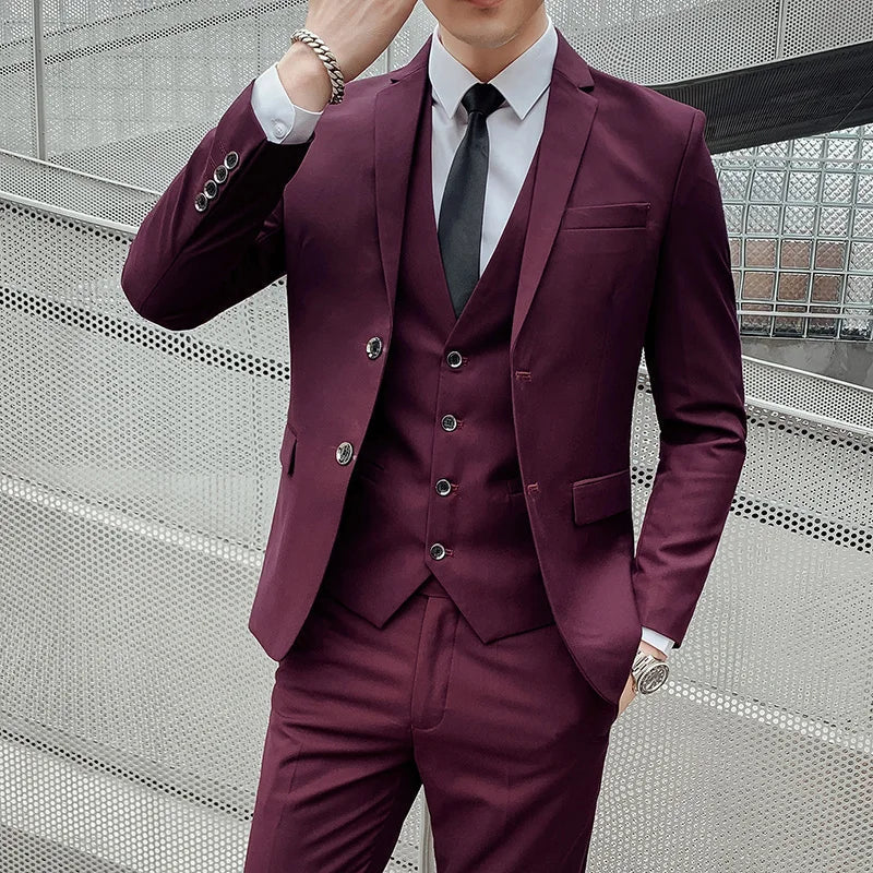 NNEOBA Mens Business Suit Set Blazer (Red)-1