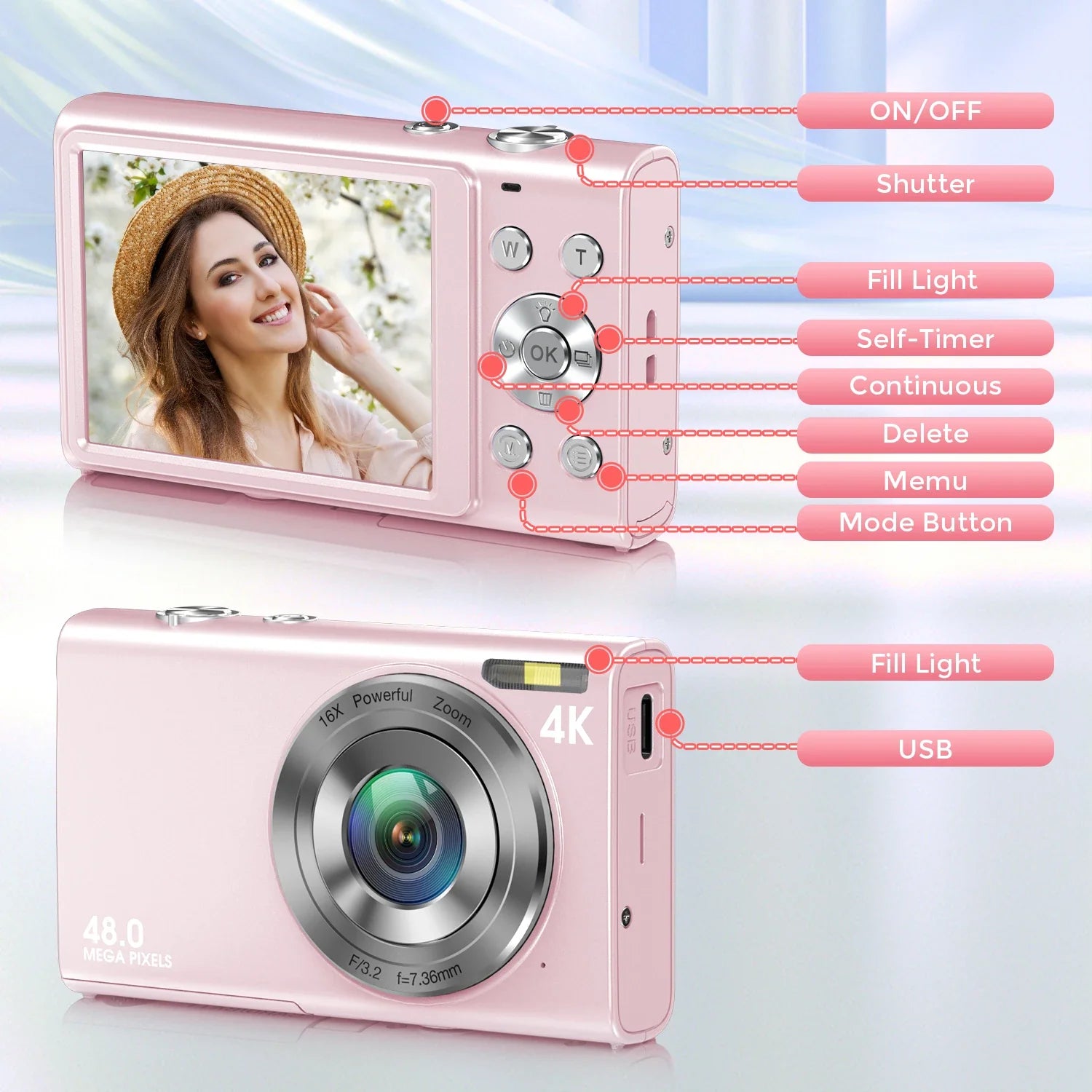NNEOBA Digital Camera with Autofocus Pink-2