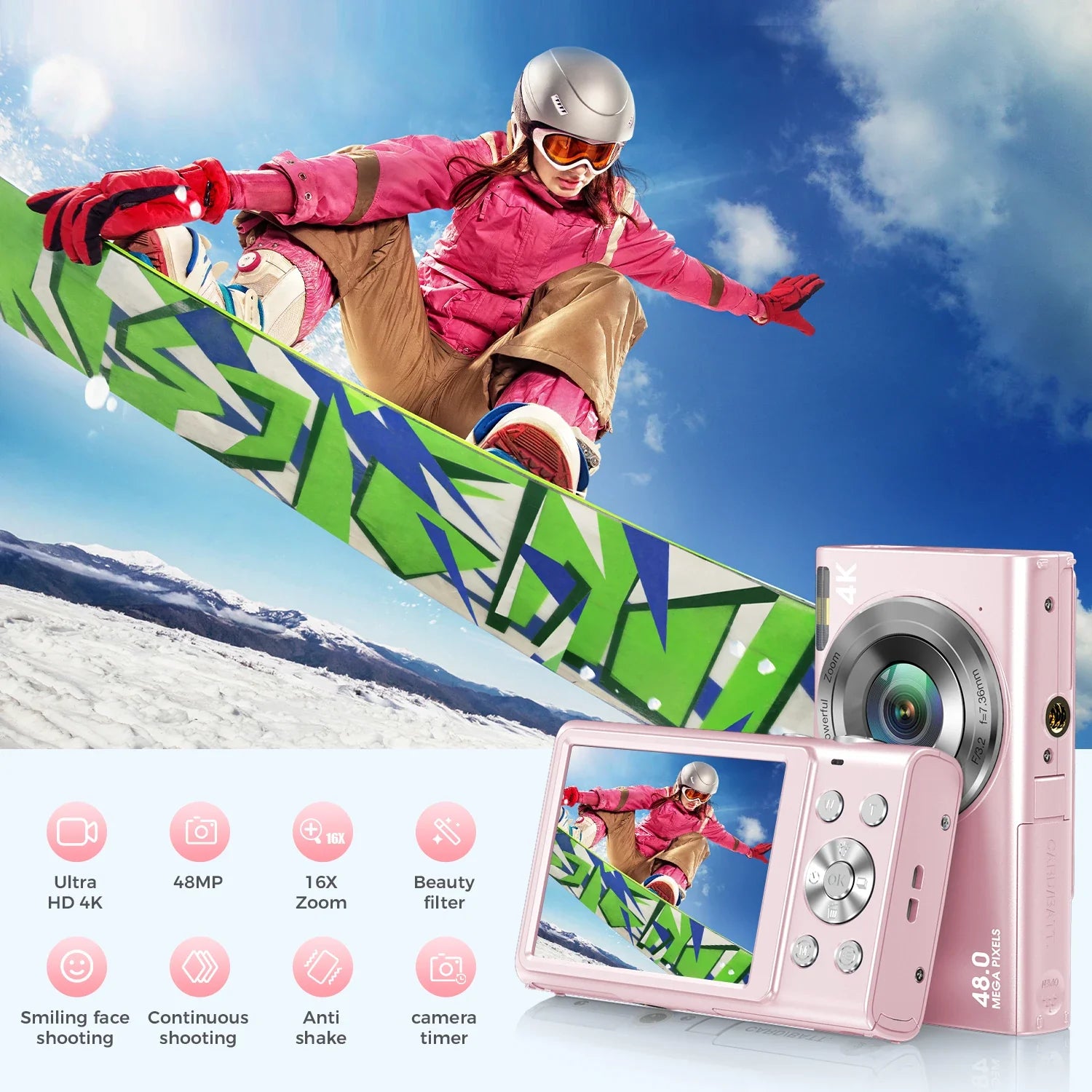 NNEOBA Digital Camera with Autofocus Pink-3