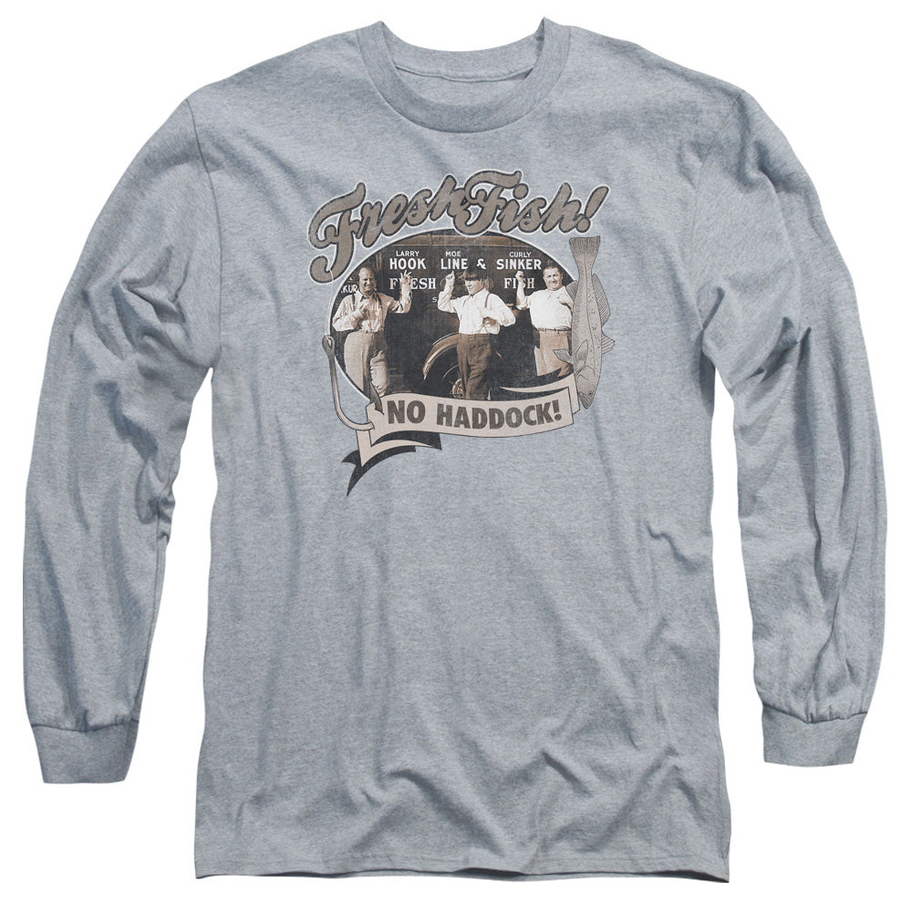 Three Stooges Fresh Fish Mens Long Sleeve Shirt Athletic Heather Officially Licensed
