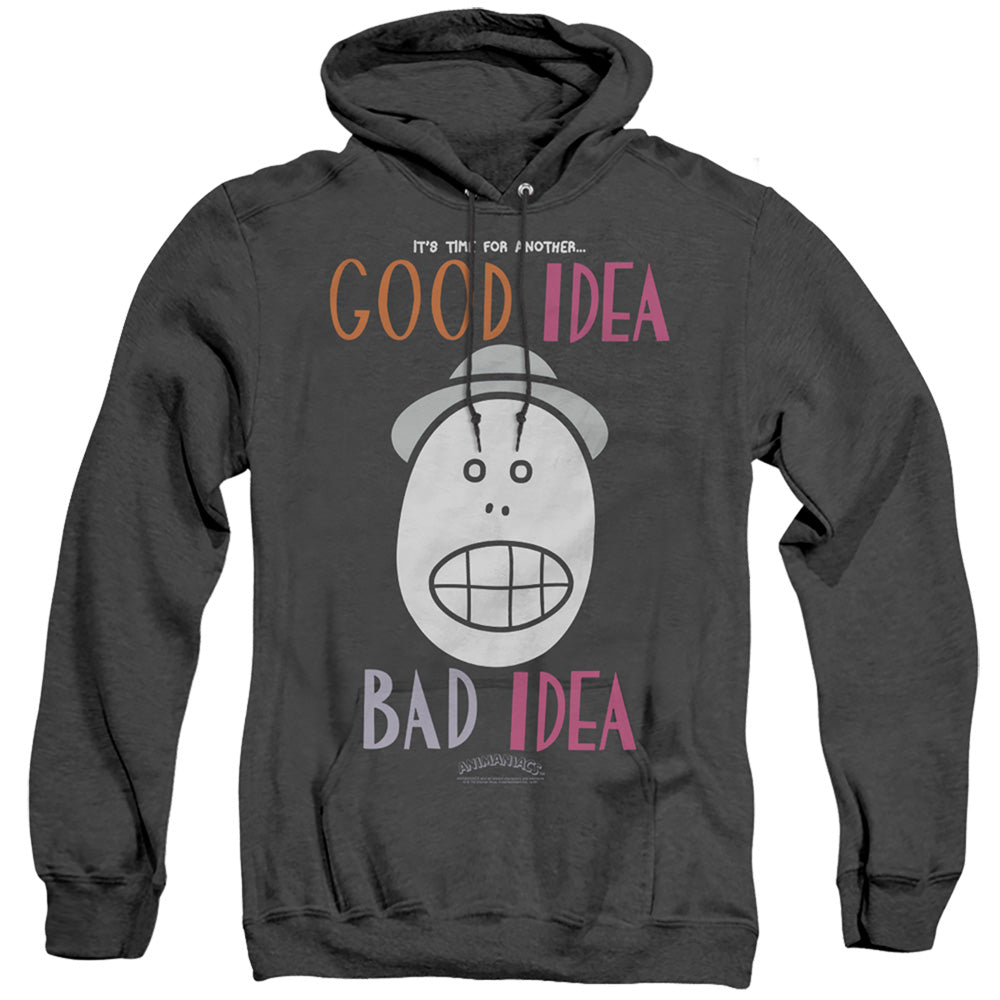 Animaniacs Good Idea Bad Idea Mens Heather Hoodie Black Officially Licensed