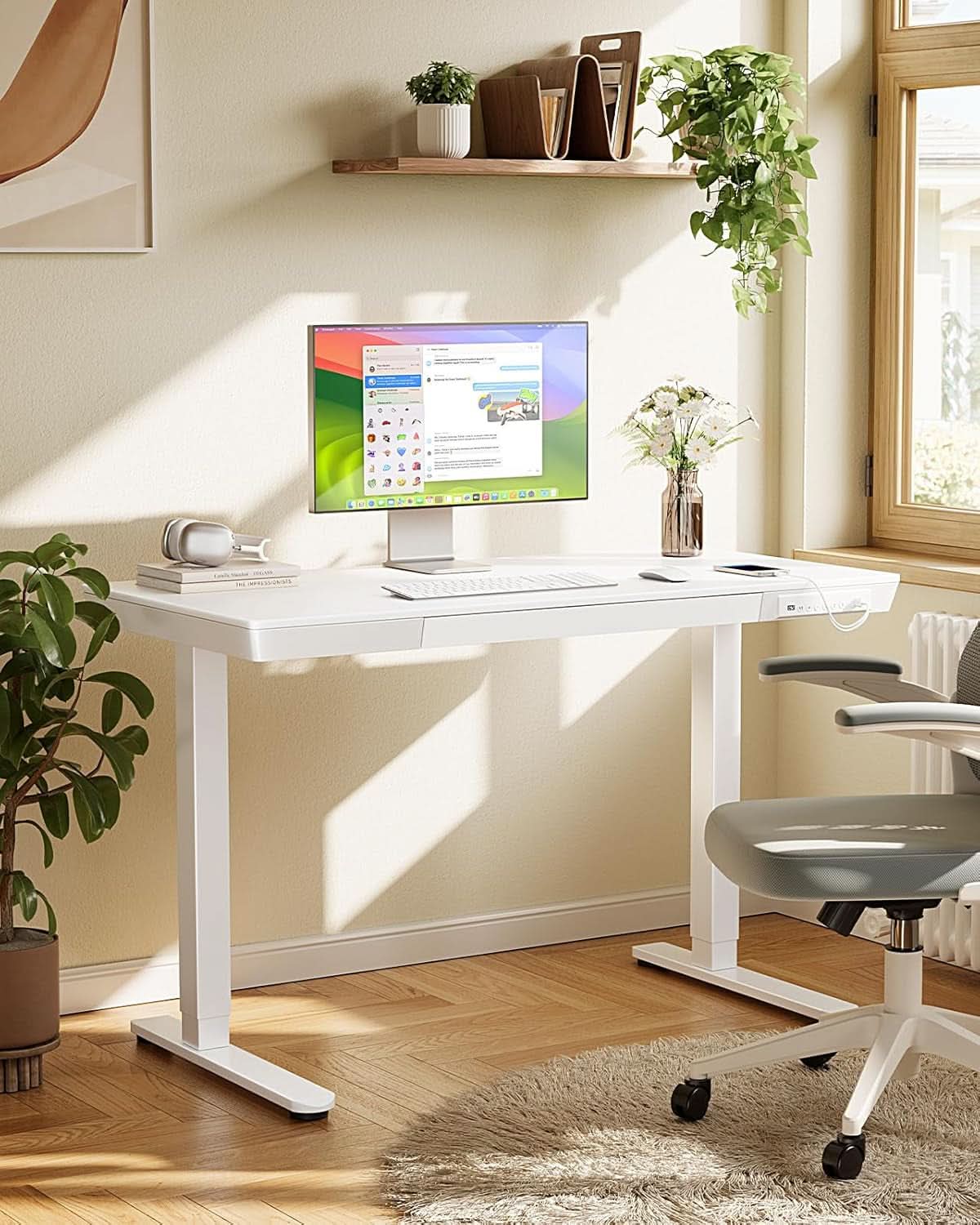 Height Adjustable Standing Desk 48x24 Inch With USB Ports And Drawer White-1
