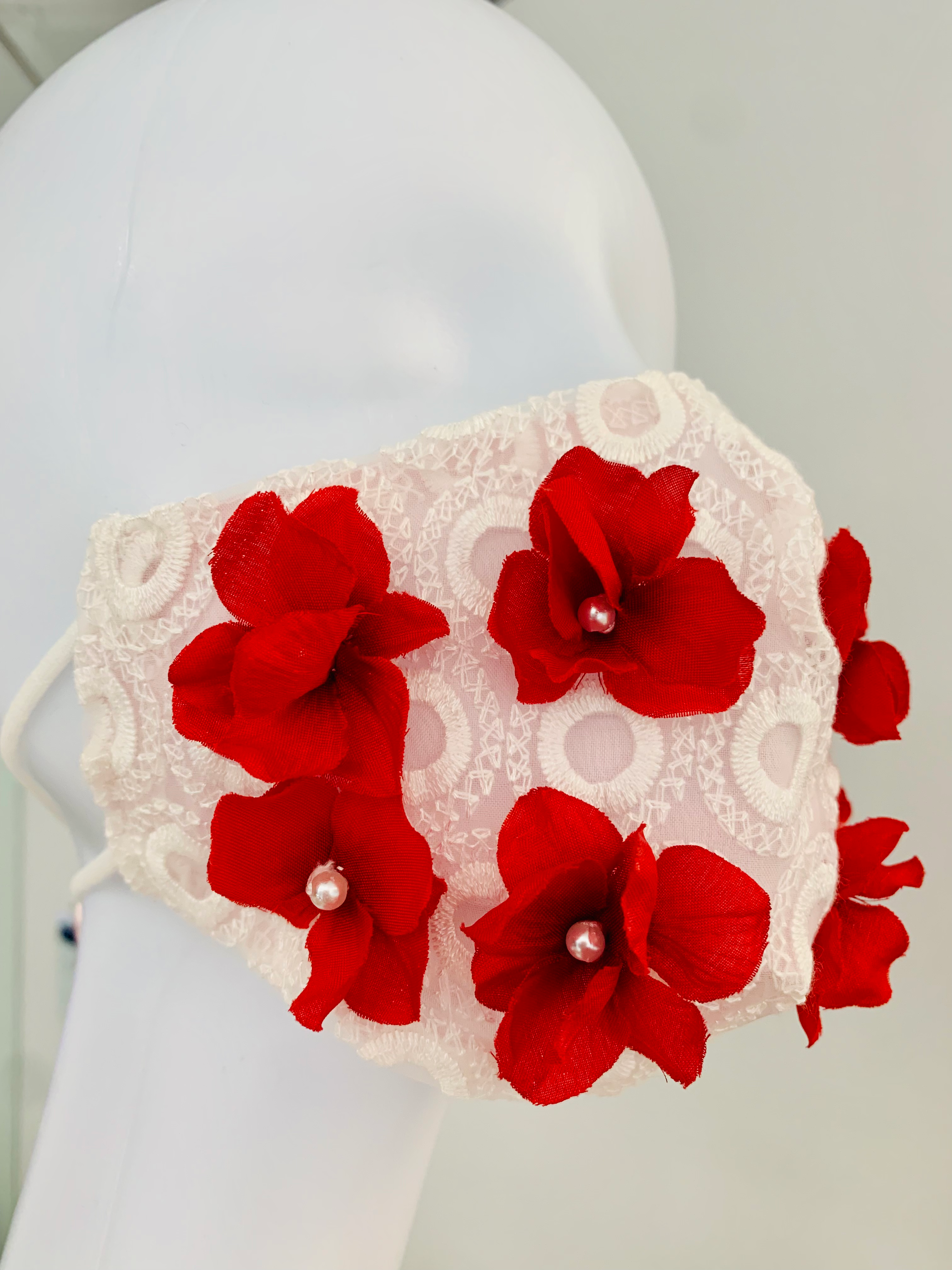 Mask with burgundy flowers-1