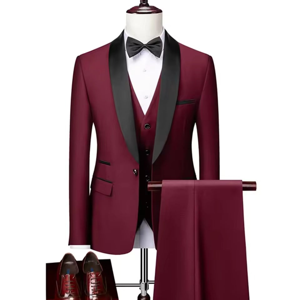 NNEOBA Mens Skinny 3-Piece Tuxedo Set Formal Suit (Red)-0