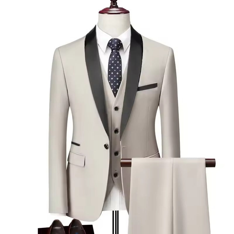 Mens Skinny 3-Piece Tuxedo Set Formal Suit (Beige)-0