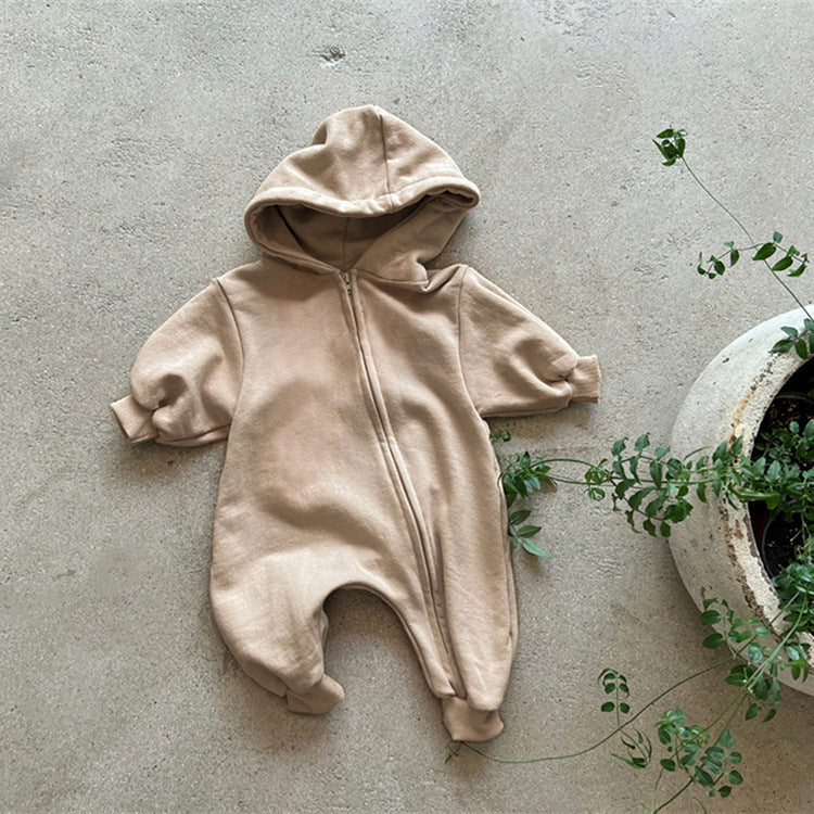 Arrival Winter and Autumn Baby Unisex Solid Color Long Sleeves Zip-up Hooded Rompers-1