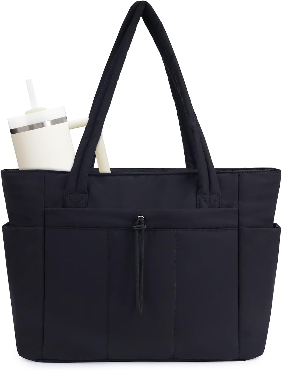 Quilted Puffer Tote Bag with Laptop Sleeve & Cup Holder 20L Travel Work